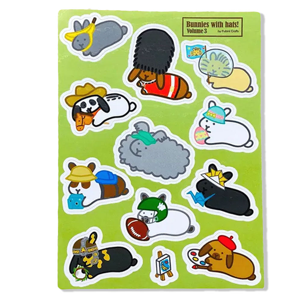 Bunnies with Hats STICKER Sheet - Volume 3 | NEW - BinkyBunny.com House Rabbit Store
