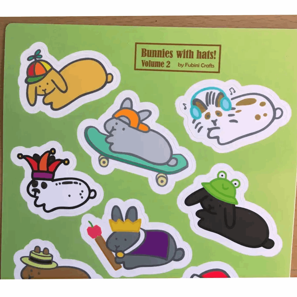 Bunnies with Hats STICKER Sheet - Volume 2 (New) - BinkyBunny.com House Rabbit Store