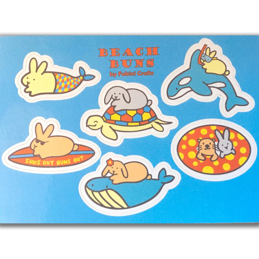 Beach Buns Sticker Sheet - BinkyBunny.com House Rabbit Store